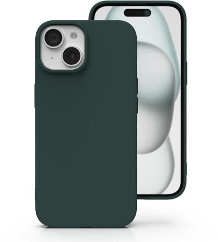 Zuvirelx Silicone Case for iPhone 15, Soft Grip, Thin, Minimalist, Shockproof, Non-Slip, Pocket-Friendly - Dark Green