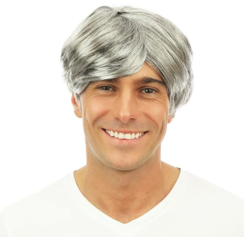 P'TIT CLOWN - 81117 - Kurze Perücke mit Scheitel - Short Cut Wig - Nick-, Surfer-, Boys Band-Look - Perfekt für Karneval, Mottopartys, Kostümpartys, Halloween, Manga, Cosplay - Erwachsene - Grau