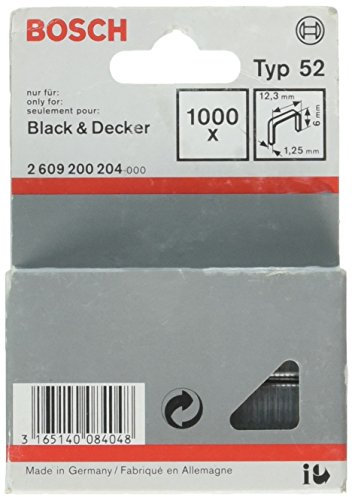 Bosch Accessories Professional 1000x Flachdrahtklammer Typ 52 (Karton, Papier, Folien, 12.3 x 1.25 x 6 mm, Zubehör Tacker)