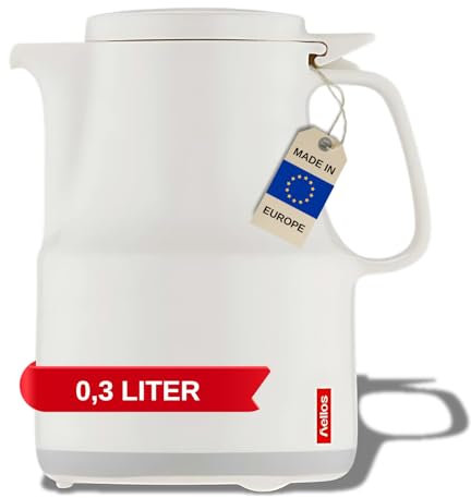 Helios Thermoskanne Thermoboy Weiß 0,3L – 6h Heiß - Hält Getränke heiß & kalt – Praktische Einhandbedienung – 100% spülmaschinenfest