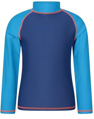 Mountain Warehouse Kids Rash Vest - UV Protection Rash Guard, Long Sleeves Childrens Rash Shirt, Flat Seams, Quick Drying, Stretch Fabric - Ideal for Swimming, Blue Kids Size 11-12 Years