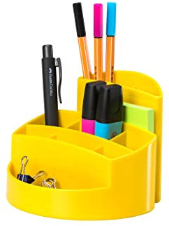 HAN Pot à crayons RONDO – Pot à crayons élégant avec 9 compartiments, stable, ultra brillant et de qualité supérieure, jaune, 17460-95