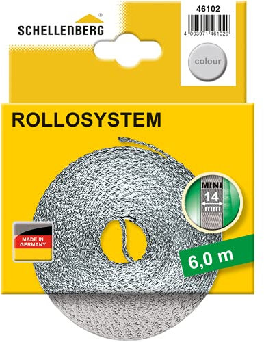 Schellenberg 46102 Cintino avvolgibili 14 mm x 6 m-Sistema Mini, Cinghia tapparella Grigio