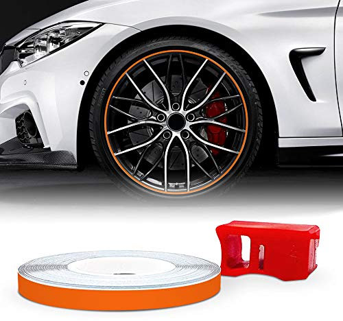 4R Quattroerre.it 10354 Reflektierende Dekorstreifen für Felgen mit Applikator, Wheel Trim Stripes Orange, 5 mm x 6 mt