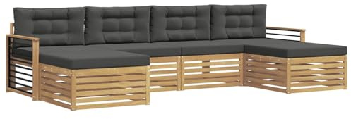 vidaXL Sofagarnituren 6 pcs Weiß und Anthrazit Massivholz Akazie, Akazienholz Sofa-Set, modulares Design für die Lounge im Freien, Bequeme Loungemöbel für den Garten