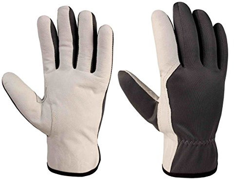 Xclou Arbeitshandschuhe in Schwarz/Weiß mit Leder-Verstärkung , Schutzhandschuhe M / Gr 8 mit Stulpe, Schutz-Handschuhe für Handwerker für Arbeit in Haus & für Hobby