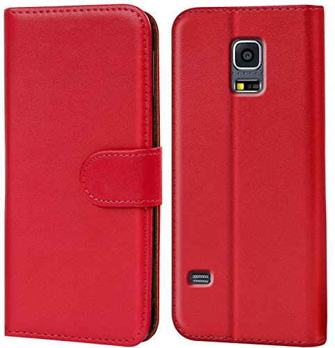 Verco Handyhülle für Galaxy S5 Hülle, Klapphülle für Samsung Galaxy S5 Neo Tasche PU Leder Flip Case Brieftasche - Rot