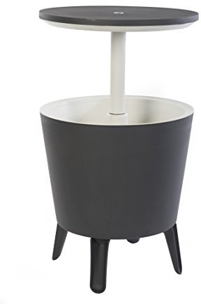 Keter Moderne Coole Bar-Outdoor-Terrassenmöbel und Whirlpool-Beistelltisch mit 2,5 l Bier- und Weinkühler, Dunkelgrau