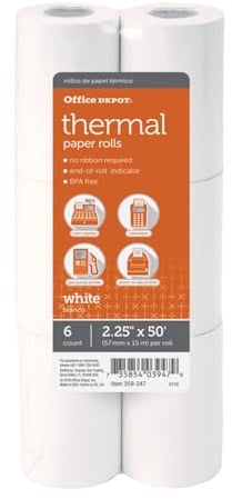 Office Depot® Brand Thermal Paper Rolls, 2 1/4 x 50', White, Pack Of 6