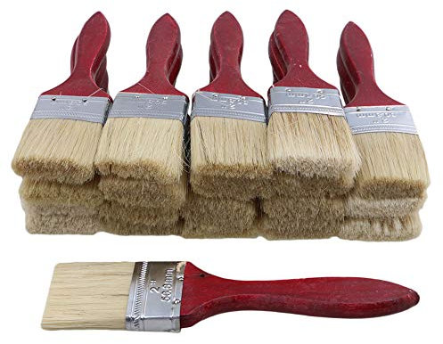 20pcs Low Cost Paint Brushes or Brush with Red Wooden Handle,2 Width for Paint,Stain,Varnish, Gesso, Primer, Glue