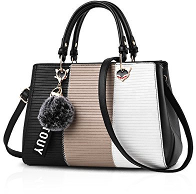 NICOLE & DORIS 2025 Neue Frauen Tasche Damen Leder Handtasche Mode Umhängetasche Mit Pompon abnehmbarem Schultergurt Handtasche Khaki