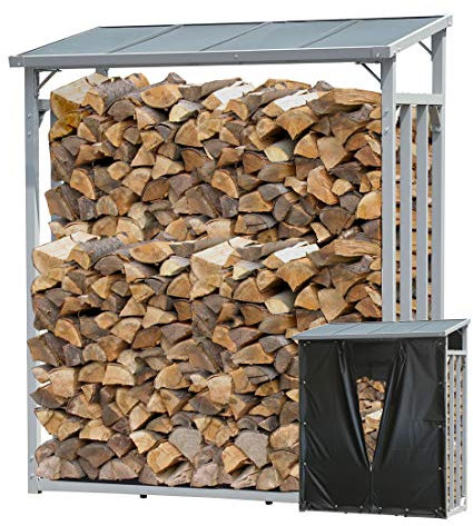 QUICK STAR Aluminium Kaminholzregal 130 x 70 x 185 cm mit Wetterschutz Garten Kaminholzunterstand 1,6 m³ Kaminholzlager Stapelhilfe Aussen, Grau-transparent