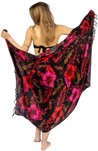 NELUHA Sarong Tuch Damen mit Saronghalter Pareo Wickeltuch Handtuchkleid Wickelrock Damen Strandtuch XXL Tuch Männer Pareo Damen Strandtuch Damen (schwarz/pink Salamander)