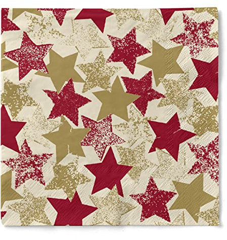 Mank GmbH Tissue Servietten 33x33 cm Premium Einweg Serviette saugstark perfekt für Weihnachtsfeiern & Adventsfeiern Weihnachtsservietten 100 Stück Sterne Levi