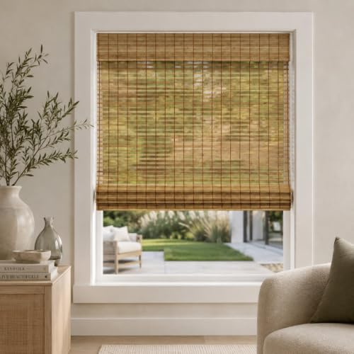 CHICOLOGY Bamboo Roman Shade, Cordless Light Filtering Woven Wood Window Treatment for Living Room, Dining Room, Kitchen & Office, Natural Bamboo Blinds for Boho Coastal Decor, Squirrel, 23W x 64H