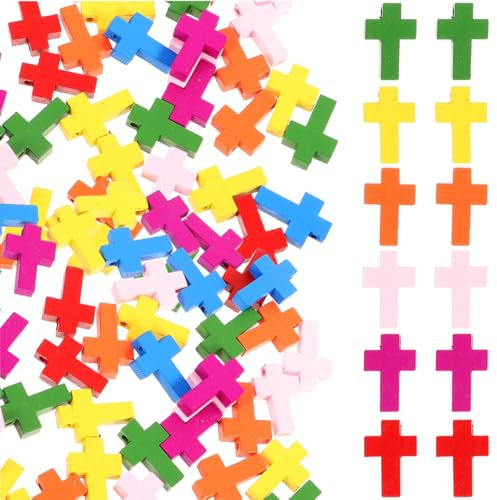 PRETYZOOM 100 Pcs Bois Croix Pendentifs Couleur Croix Charmes Croix Pendentifs Perles Bijoux Résultats pour Bracelet Collier Boucle D'oreille (Assorti)