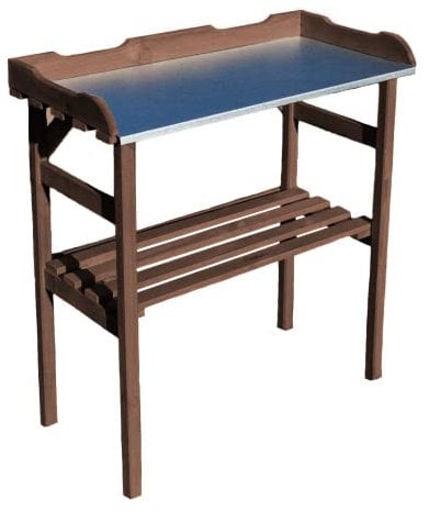 mein schöner Garten Pflanztisch Kiefern-Holz – Tisch für Garten Balkon und Terrasse – Gartentisch mit Metall-Arbeitsfläche – Pflanzentisch rechteckig mit Ablageboden - Dunkelbraun 78x37x84cm