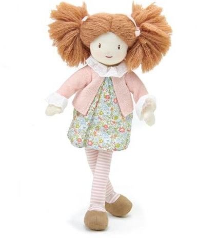 ThreadBear Design Marty Stoffpuppe, weich, mit rosa Strickjacke und Blumenkleid, Geburtstagsgeschenk für Kinder ab 3 Jahren, 5604047, Blumenmuster