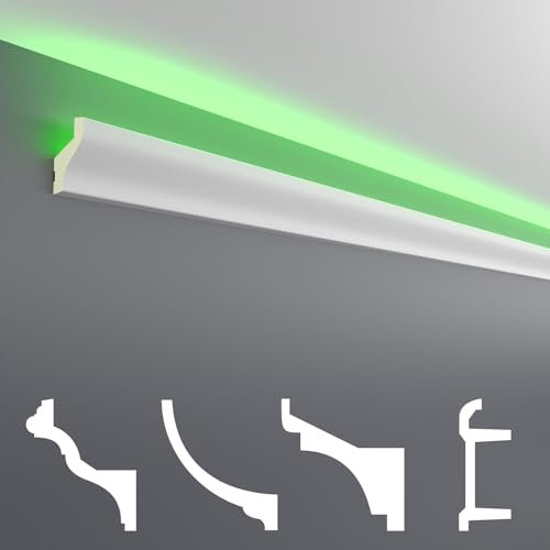 HEXIM LED Stuckleisten Sparpakete - Indirekte Beleuchtung mit Deckenleisten aus PU, leicht & lichtundurchlässig- (20m LED-20) Lichtvouten Fassaden Weiß
