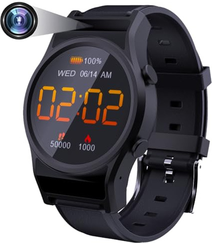 DigiKuber Smartwatch con Fotocamera Impermeabile, 1,3” Smart Watch Mini Cam, 1080P Video & Audio Registrazione Orologio, Spy Camera Sportivo Tracker per Android iOS 32 GB