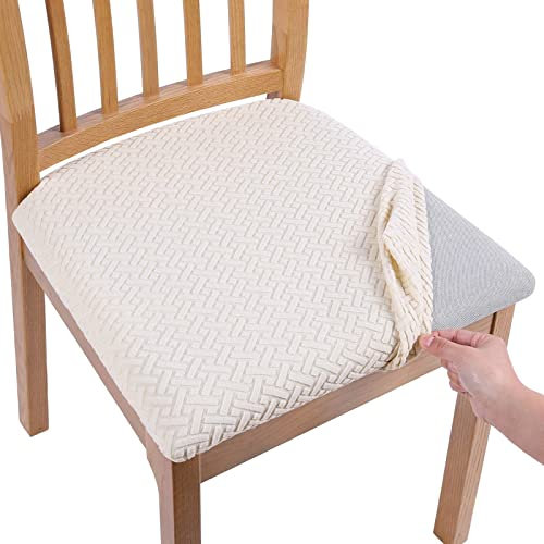 Homaxy Stuhlbezug Sitzfläche 4er Set, Stretch Bezug für Stühle Sitzbezüge für Esszimmerstühle Abwaschbar Schonbezug Stuhl Hussen für Stühle, Beige