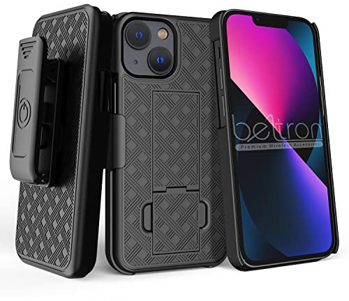 BELTRON Combo Case with Belt Clip for iPhone 13 Mini 5.4'', Super Slim Rubberized Grip Case & Swivel Belt Clip Holster with Built-in Kickstand