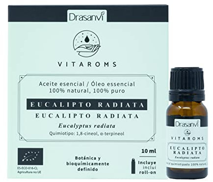 DRASANVI - VITAROMS ACEITE ESENCIAL EUCALIPTO RADIATA CERTIFICADO BIO - 100% natural y puro - Botánica y Bioquímicamente definido - VEGANO - SIN GLUTEN - 10ml