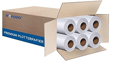 MC NOVA Plotterpapier ungestrichen 90g/m² | 610mm x 50m | 6 Rollen | Kern 2 | Hohweiße Plotterrolle + Ideal für CAD-Drucke, Pläne, Skizzen