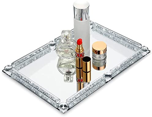 Nuscen Bandeja de Cristal con Espejo Inferior Decorativa Bandeja de tocador Simple decoración del hogar Bandeja de Cristal (Plata)…