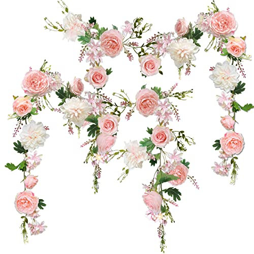 Pfingstrosen Girlande, 2 Stück, Rosen Girlanden Blumengirlande Hochzeit, Deko Blumen Künstlich, Blumengirlande für Tür, Hochzeit, Party, Wand, Heimdekoration