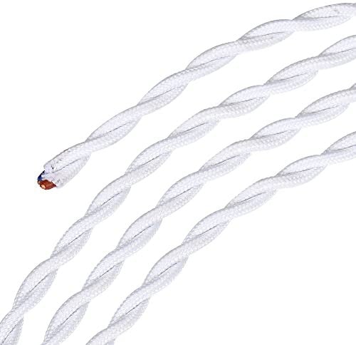 sourcing map Twisted Cloth Covered Wire 2 Core 18AWG 5m/16.4ft, Vintage Woven Fabric Electrical Cable for Pendant Light DIY Project,White