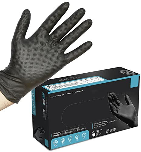 JOMAFA Guantes de Nitrilo DIAMANTADOS GRIP Super resistentes Reutilizables NEGROS 7 micras / 8´5 gramos, pack de 100 (L (9))