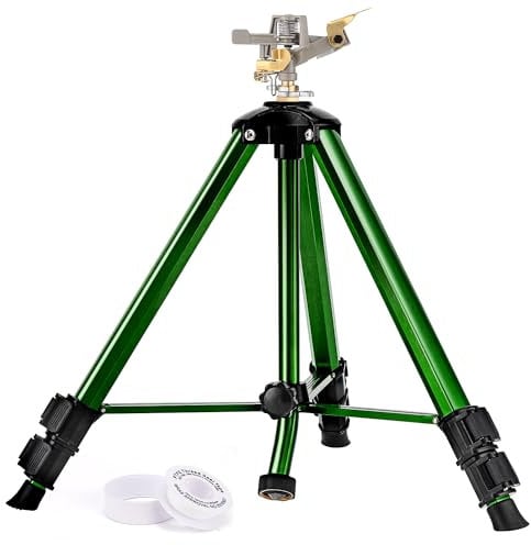 Keten Aspersor de Impacto en Base de trípode, aspersor de trípode con Cobertura de área Grande de 360 Grados, aspersor de Agua Extra Alto y Resistente para césped/Patio/jardín
