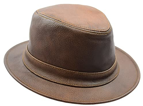 A1 FASHION GOODS Genuine Leather Classic Fedora Trilby Gangster Gentlemen’s Hat Maitland Reddish Brown (as8, Alpha, s)