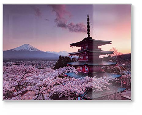 DEQORI Tabla de cortar de cristal, grande, 40 x 30 cm, diseño de flores de cerezo de Japón, placa de corte para cocina, antibacteriana y antideslizante, placa de cristal y bandeja para servir