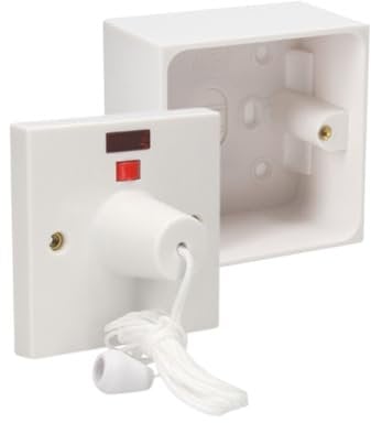 AXIOM 45A 2 Way Shower Ceiling Pull Cord Switch with Mechanical & Neon Indicator & 35mm/45mm Mounted Surface Pattress Back Box (With 45mm Pattress Box)