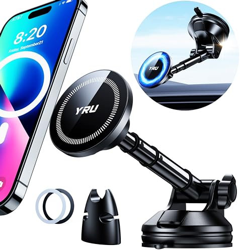 2024 BEST Handyhalterung Auto für MagSafe Autohalterung【Upgrade Stärkst Saugnapf & Neust N55 Magnet】Handy Halterung Auto für Armaturenbrett Frontscheibe für iPhone 15 Pro Max 14 13 12 Android, Schwarz