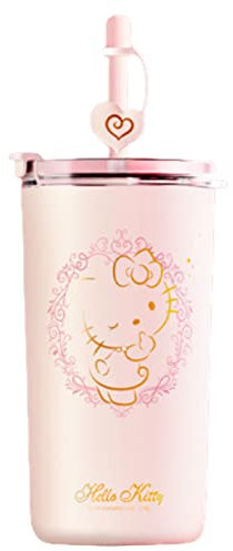 Everyday Delights Hello Kitty Heart Tumbler with Cover & Straw 480ml - Pink
