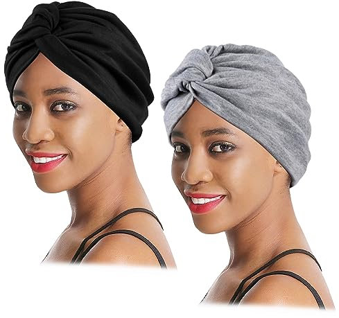XEPST 2 Pièces Turbans pour Femmes, Chapeau de Chimiothérapie Femme, Bonnet Chimio Turban Musulmanes Coton Wrap Hijab Cap pour Perte de Cheveux Cancer