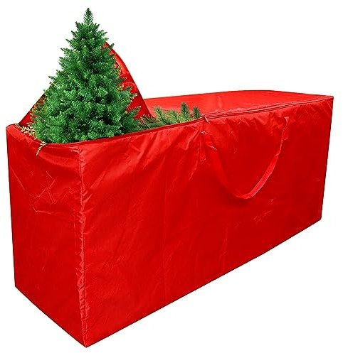 Weihnachtsbaum Aufbewahrungstasche – Weihnachtsbaumtasche mit robusten, verstärkten Griffen und Reißverschlüssen, 121 x 37 x 51 cm (rot)