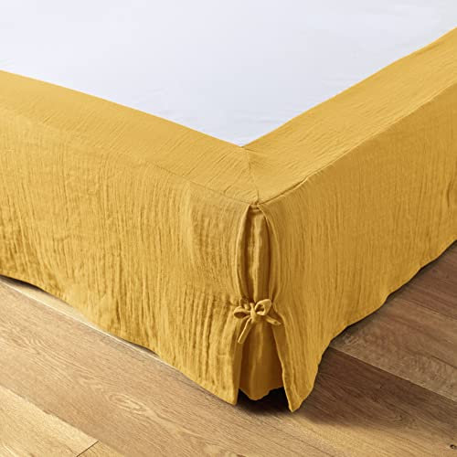 Cache sommier L’Effet Papillon - Housse sommier 100% Double Gaze de Coton Hauteur 30cm [ Cache-sommiers ] (Jaune Safran, 160x200 cm)