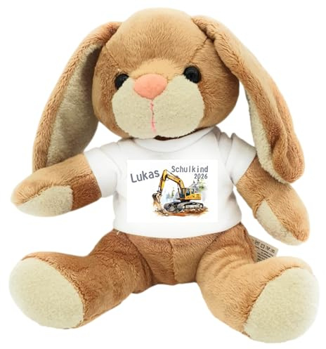 Kilala personalisierter Hase Bagger Kuscheltier 2023 für die Zuckertüte Schultüte mit Geschenk Einschulung 1. Klässler (Bagger)