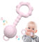 Jouet Bebe 6 Mois, Hochet Bebe 0-3 Mois, Hochet Et Jouet De Dentition 2 En 1 Pour Apaiser Les Gencives Douloureuses Et Divertir Les Tout-Petits, Silicone De QualitÉ Alimentaire(Rose)