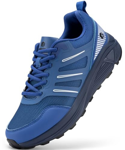 FitVille Scarpe Trail Running Uomo Pianta Larga Sneakers Leggere Camminata Antiscivolo Scarpe da Trekking all'aperto Blu Navy 46 EU X-Larga