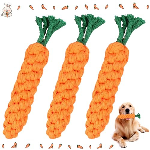 Lets Joy 3 Pezzi Gioco per Cani in Carota Intrecciata Carota, Giochi Interattivi per Cani, Corda Intrecciata per Cani, Pulizia dei Denti, Giochi da Masticare per Cani, Cane Resistenti Giochi