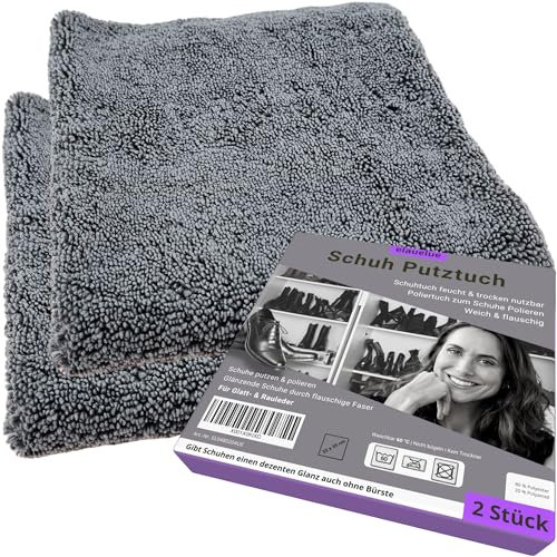elauelue Schuhputztuch - Poliertuch Schuhe - Schuhputzlappen - Schuh Tuch 2er-Set Grau - 35x35 cm