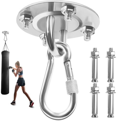 Cisivis Gancio da soffitto 400 kg, supporto per sacco da boxe, fissaggio amaca, gancio per altalena, supporto da soffitto per esterni e interni, in acciaio inox per carichi pesanti
