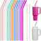 NiHome 14 Stück Silikon Strohhalme Wiederverwendbar für Stanley 40oz 30oz Tumbler - 35,5 cm Extra Lange Flexibel Zuschneidbare Trinkhalme für Große Wasserflaschen - mit Reinigungsbürsten (Regenbogen)