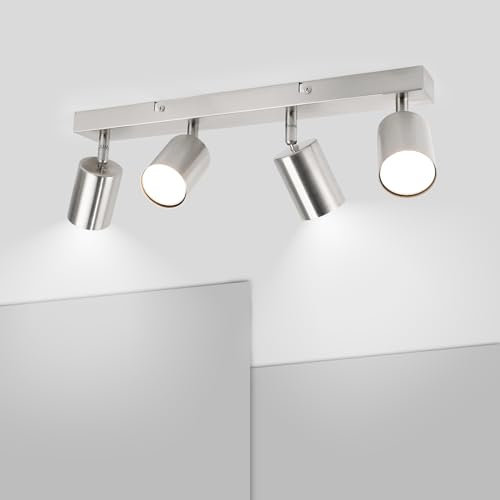 Ketom Deckenstrahler 4 Flammig - GU10 Deckenstrahler LED Mattes Nickel - Modern Deckenlampe Strahler -Deckenleuchte Schwenkbar - Ohne Leuchtmittel