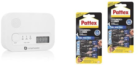Smartwares Kohlenmonoxid melder & Pattex Sekundenkleber Ultra Gel Mini Trio, 6X 1 g Tube extra starker & Flexibler Superkleber, Sekundenkleber Gel für z. B. Gummi, Leder, Holz